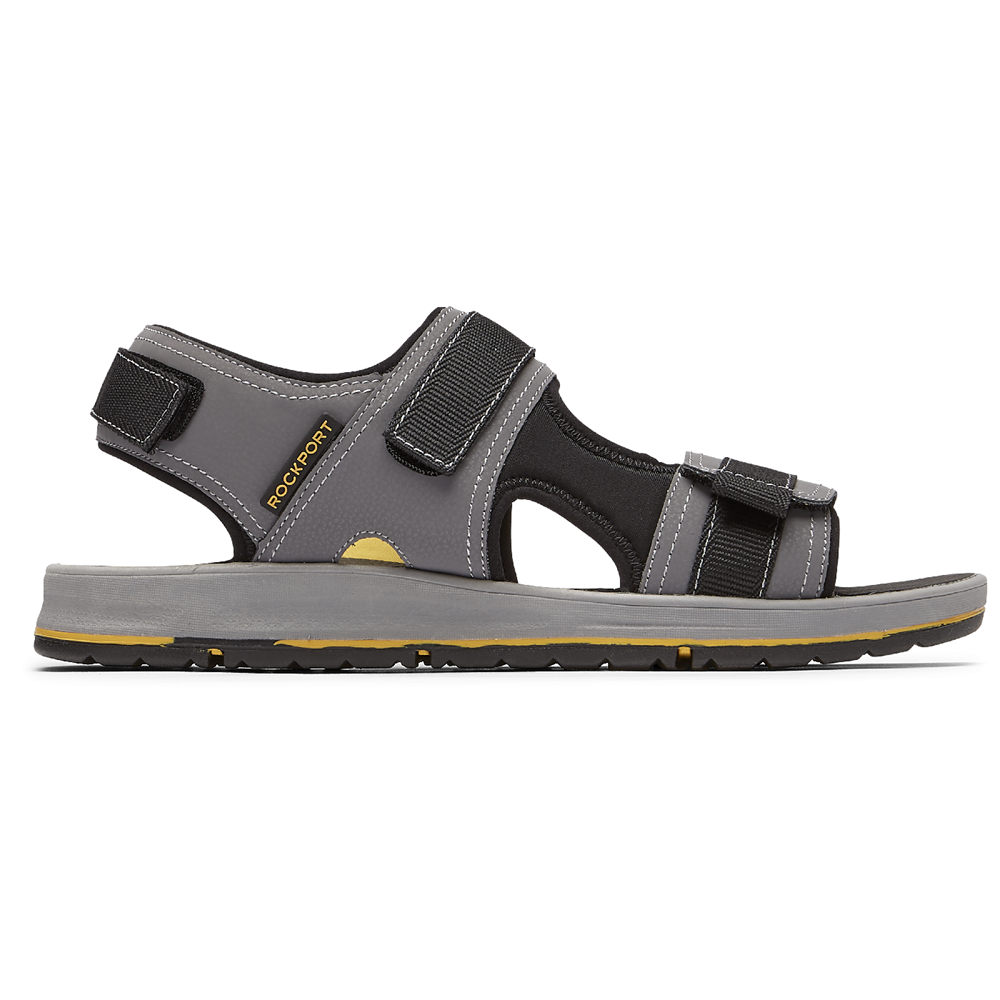 Rockport Mens Sandals Grey - Lucky Bay Sport 3 Strap - UK 372-NBJMCG